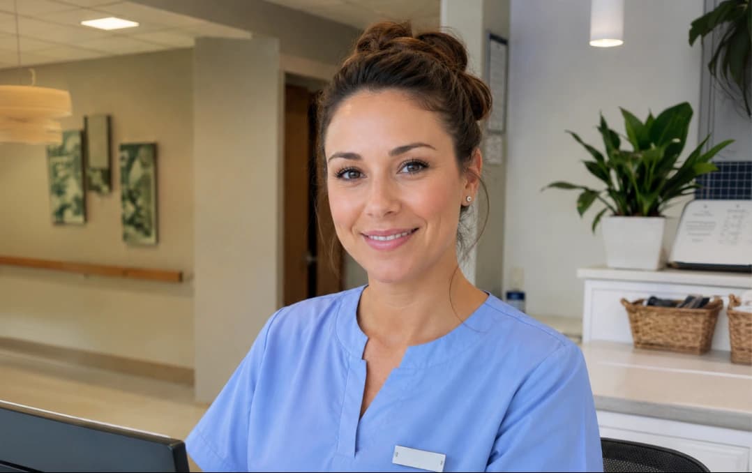 Enfermeira da GrandCare na recepção
